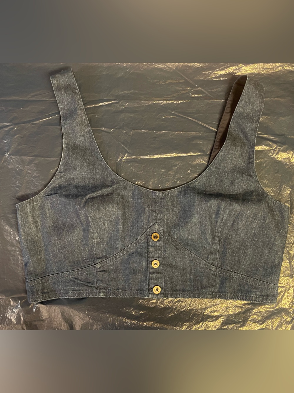 Banana Republic Denim Crop Top in Dark Blue with Button Front - Picture 5 of 11